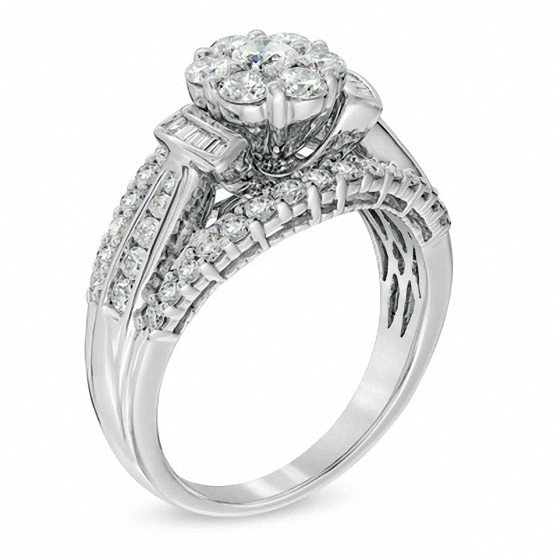 Previously Owned - 1-1/4 CT. T.W. Diamond Cluster Engagement Ring in 10K White Gold