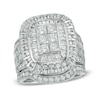 Thumbnail Image 0 of Previously Owned - 3 CT. T.W. Emerald-Shaped Multi-Diamond Layered Frame Bridal Set in 10K White Gold