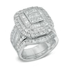 Thumbnail Image 1 of Previously Owned - 3 CT. T.W. Emerald-Shaped Multi-Diamond Layered Frame Bridal Set in 10K White Gold