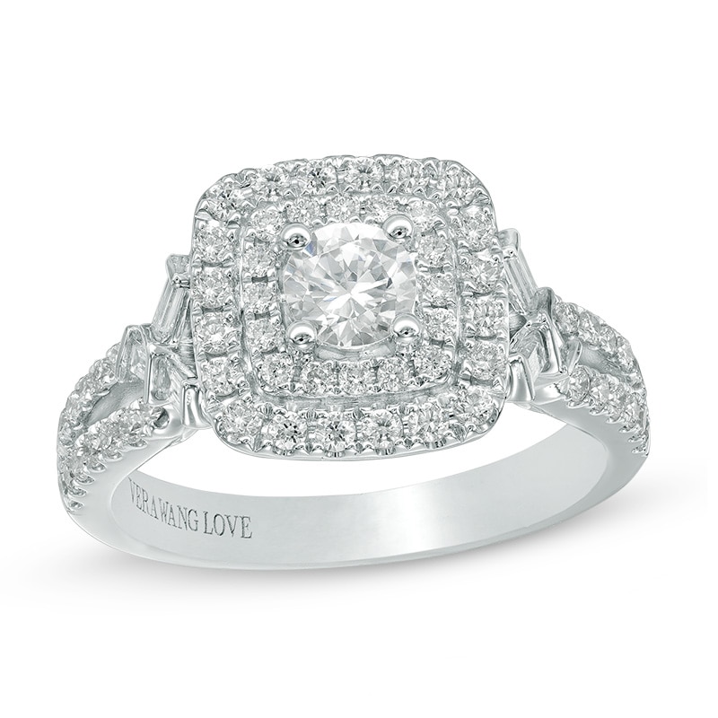 Previously Owned - Vera Wang Love Collection 1 CT. T.W. Diamond Double Square Frame Engagement Ring in 14K White Gold