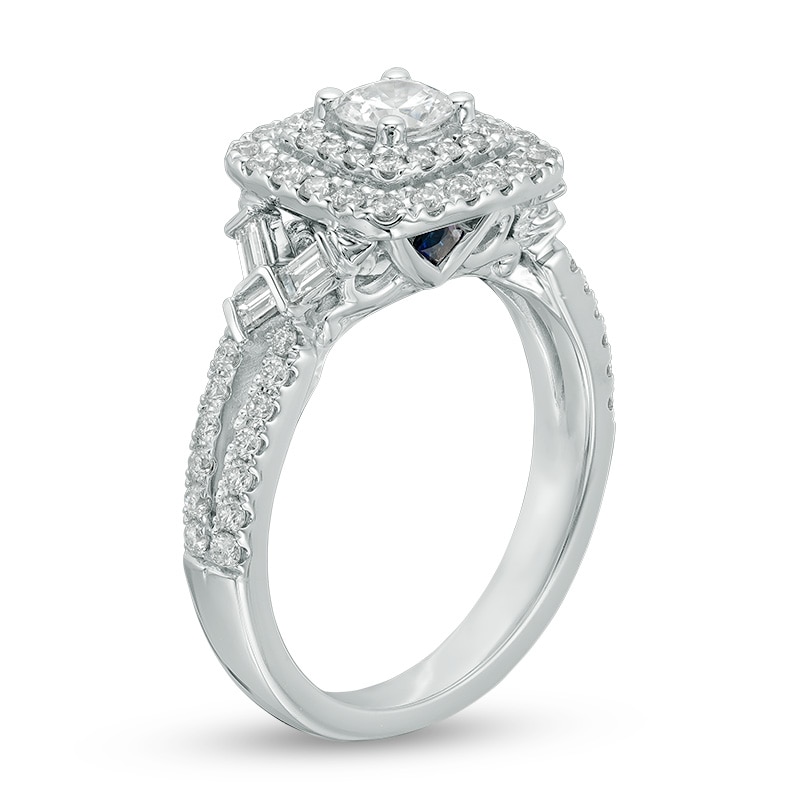 Previously Owned - Vera Wang Love Collection 1 CT. T.W. Diamond Double Square Frame Engagement Ring in 14K White Gold