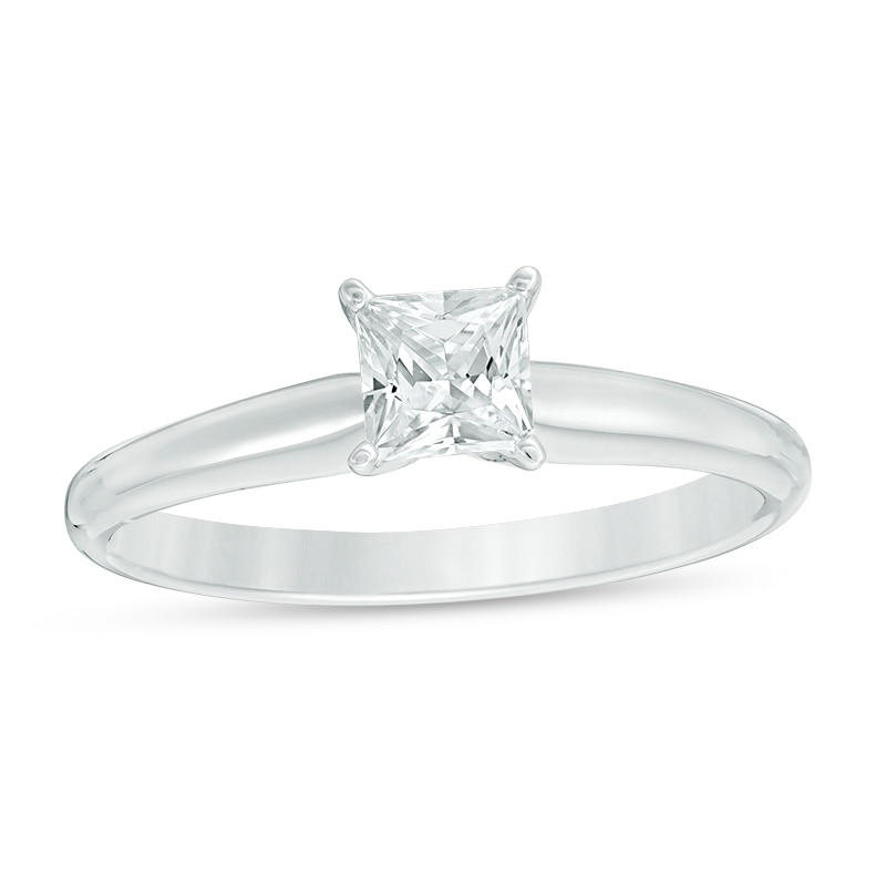 Main Image 1 of Previously Owned - 1/2 CT. Princess-Cut Diamond Solitaire Engagement Ring in 14K White Gold (I/SI2)