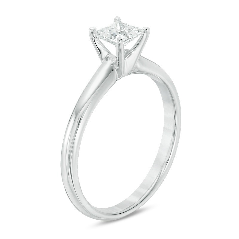 Main Image 2 of Previously Owned - 1/2 CT. Princess-Cut Diamond Solitaire Engagement Ring in 14K White Gold (I/SI2)