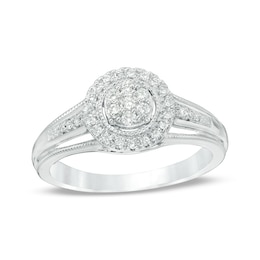 Previously Owned - 1/4 CT. T.W. Composite Diamond Frame Vintage-Style Engagement Ring in 10K White Gold