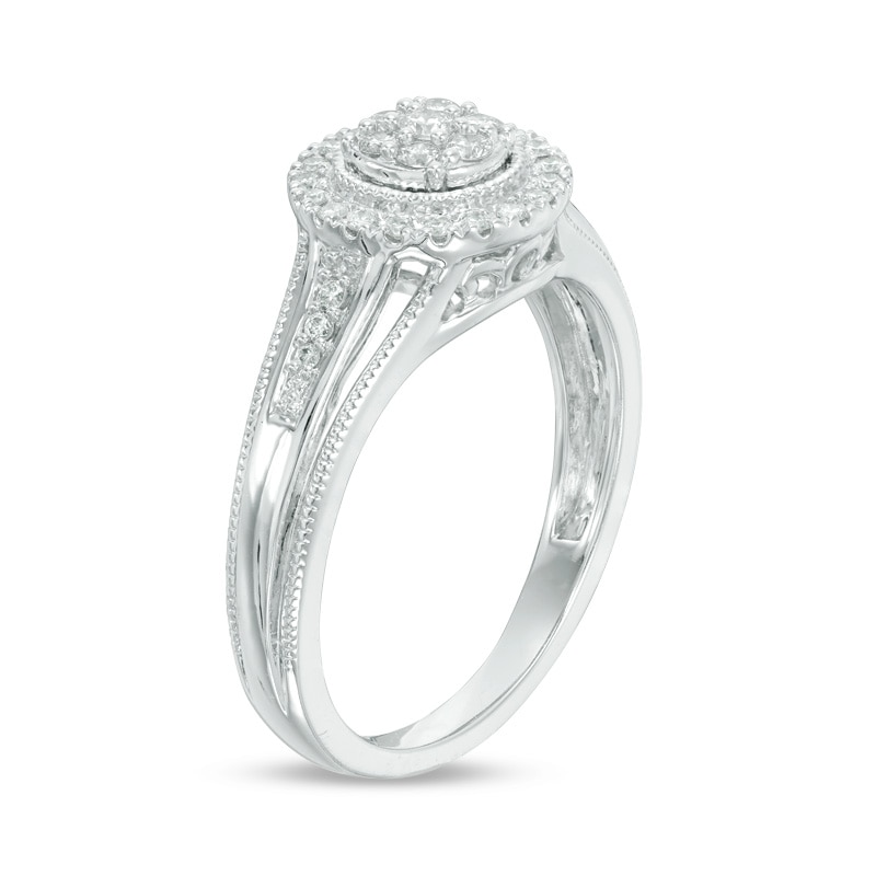 Main Image 2 of Previously Owned - 1/4 CT. T.W. Composite Diamond Frame Vintage-Style Engagement Ring in 10K White Gold