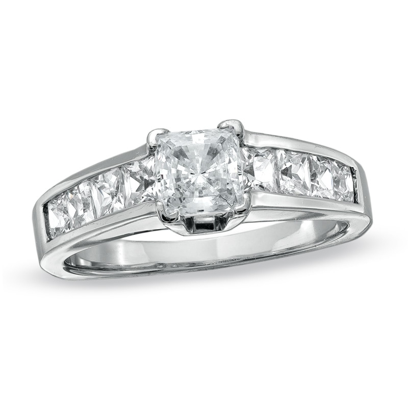 Previously Owned - 1-1/2 CT. T.W. Princess-Cut Diamond Channel Shank Engagement Ring in 14K White Gold