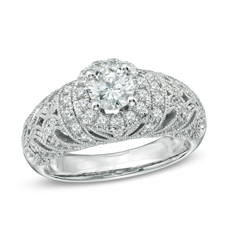Previously Owned - 1 CT. T.W. Diamond Vintage-Style Frame Engagement Ring in 14K White Gold