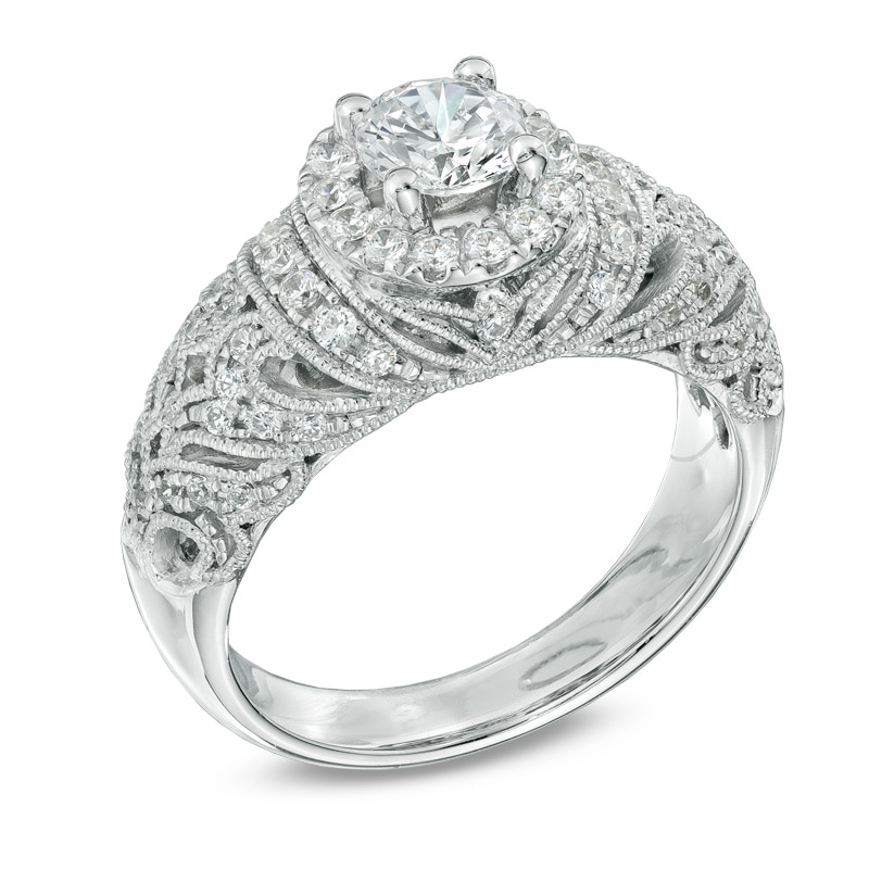 Previously Owned - 1 CT. T.W. Diamond Vintage-Style Frame Engagement Ring in 14K White Gold