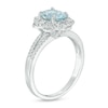 Thumbnail Image 1 of Previously Owned - Oval Aquamarine and 1/4 CT. T.W. Diamond Flower Frame Vintage-Style Ring in 14K White Gold