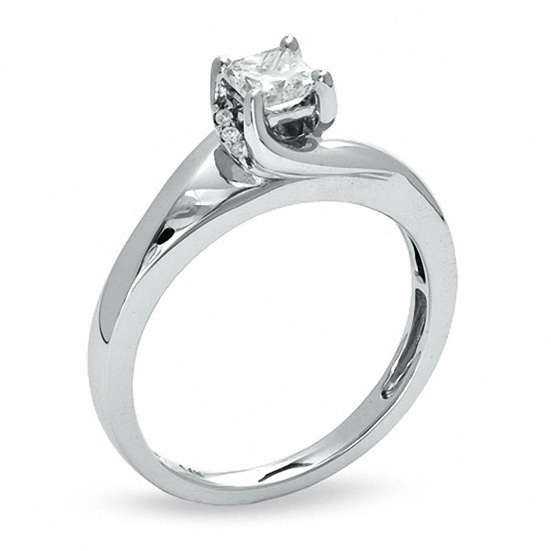 Main Image 2 of Previously Owned - 1/2 CT. T.W. Princess-Cut Diamond Twist Solitaire Engagement Ring in 14K White Gold