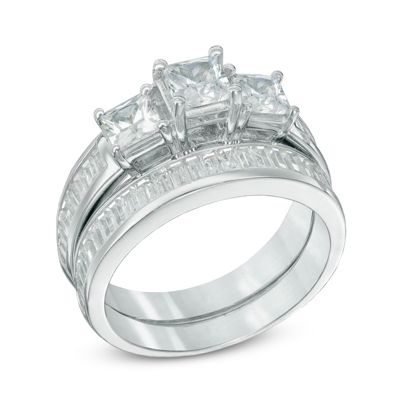 Previously Owned - 2-1/4 CT. T.W. Princess-Cut Diamond Past Present Future® Bridal Set in 14K White Gold