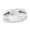 Thumbnail Image 1 of Previously Owned - Men's 1/20 CT. T.W. Diamond Five Stone Antique-Finish Double Cross Wedding Band in 10K White Gold