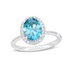 Thumbnail Image 0 of Previously Owned - Oval Blue Zircon and 1/4 CT. T.W. Diamond Frame Engagement Ring in 14K White Gold
