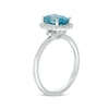 Thumbnail Image 1 of Previously Owned - Oval Blue Zircon and 1/4 CT. T.W. Diamond Frame Engagement Ring in 14K White Gold