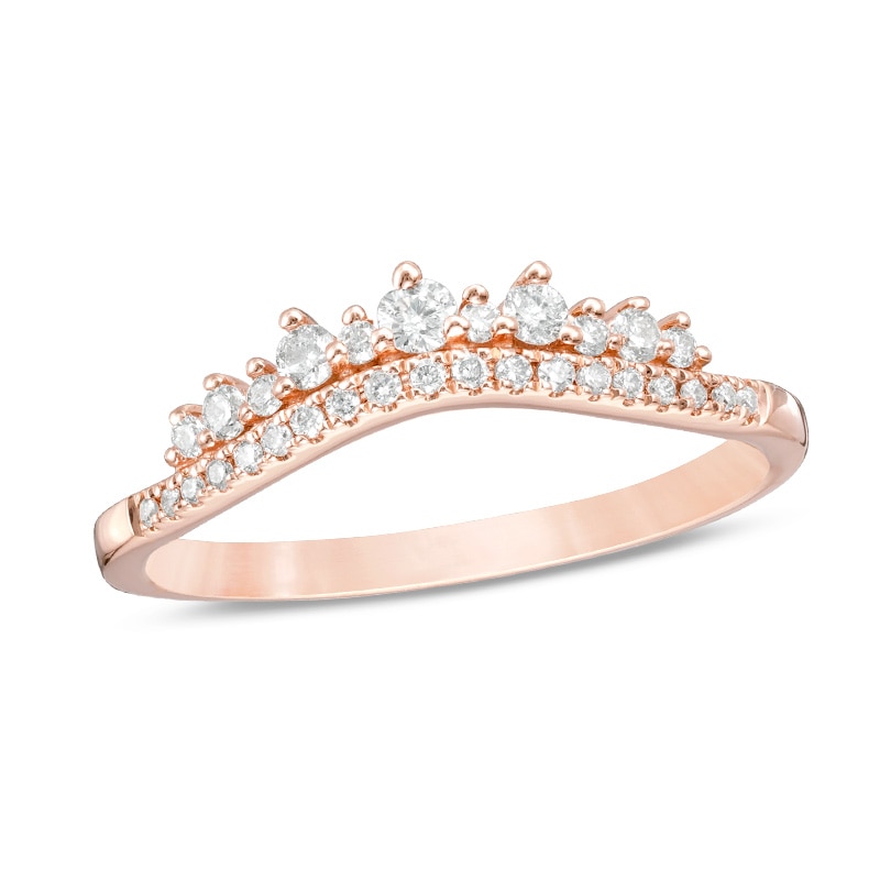 Previously Owned - 1/4 CT. T.W. Diamond Crown Contour Wedding Band in 14K Rose Gold