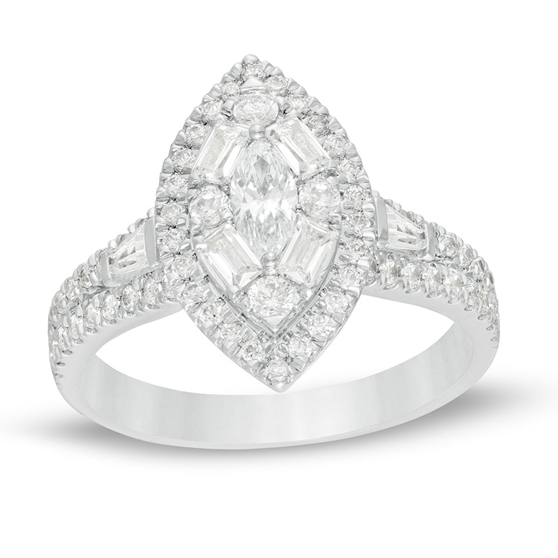 Main Image 1 of Previously Owned - 1 CT. T.W. Marquise Diamond Frame Engagement Ring in 14K White Gold