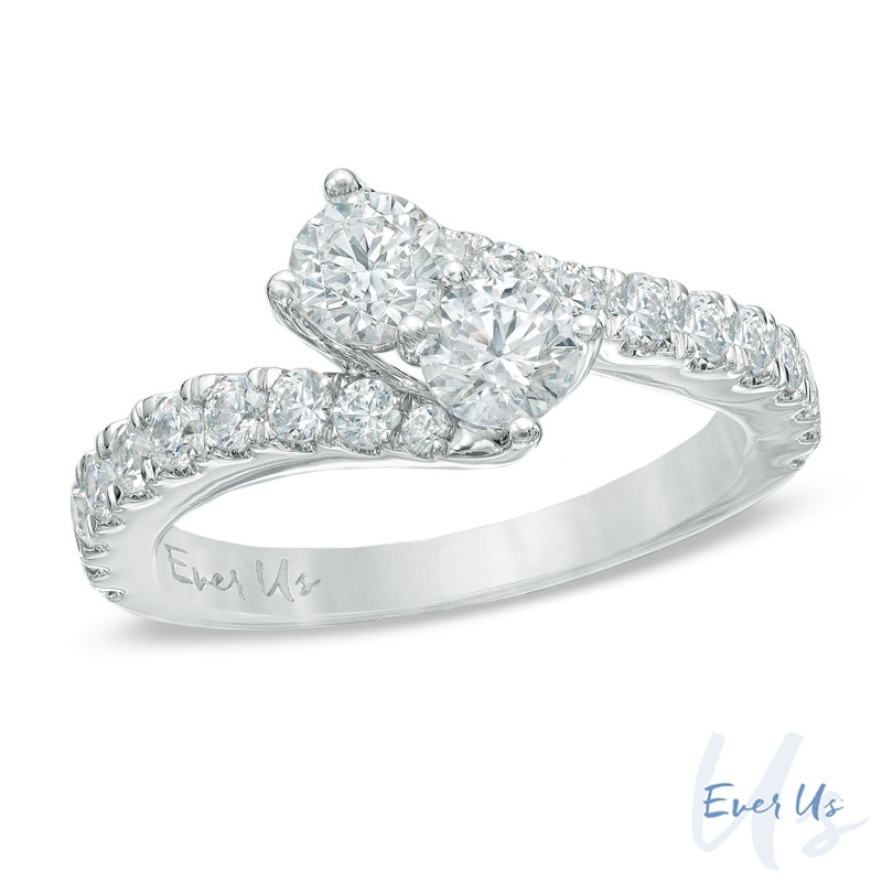 Main Image 1 of Previously Owned - Ever Us® 1-1/2 CT. T.W. Two-Stone Diamond Bypass Ring in 14K White Gold