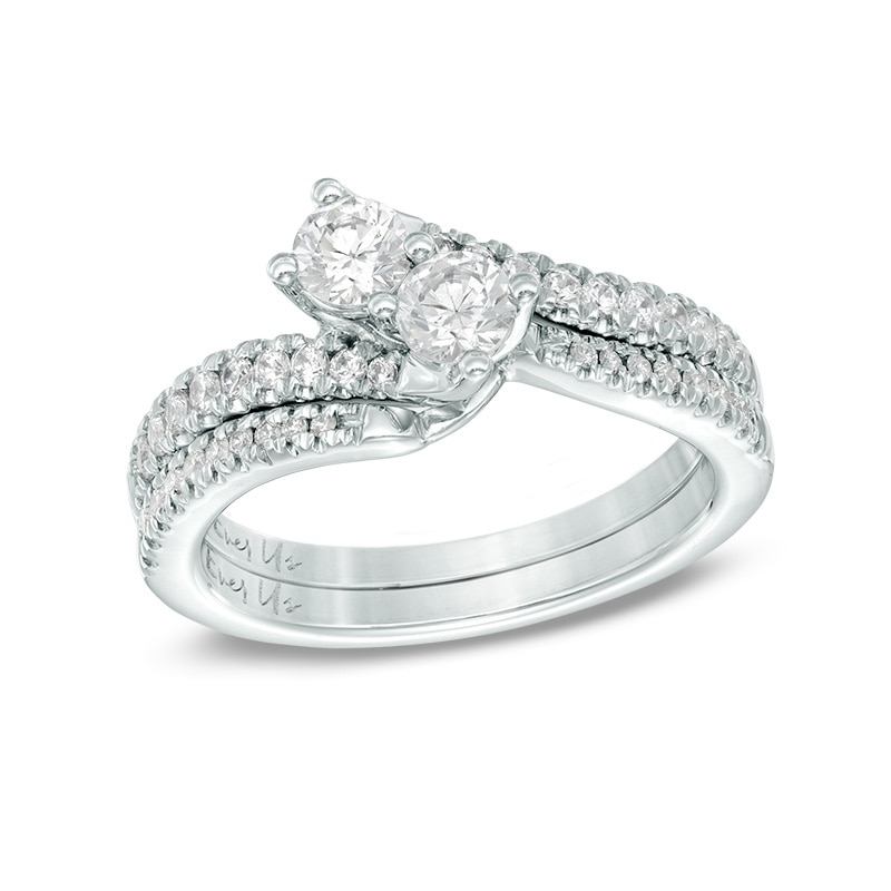 Main Image 4 of Previously Owned - Ever Us® 1-1/2 CT. T.W. Two-Stone Diamond Bypass Ring in 14K White Gold