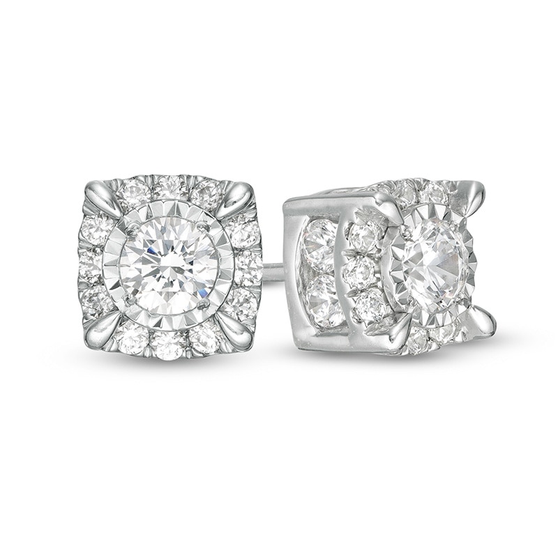 Main Image 1 of Previously Owned - 2 CT. T.W. Diamond Cushion Frame Stud Earrings in 10K White Gold