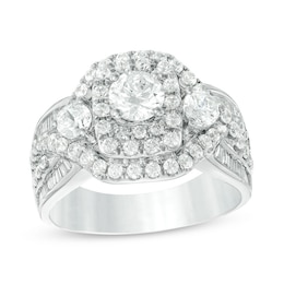 Previously Owned - 2 CT. T.W. Diamond Past Preset Future® Cushion Frame Twist Engagement Ring in 14K White Gold