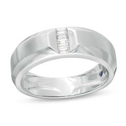 Previously Owned - Vera Wang Love Collection Men's 1/10 CT. T.W. Baguette Diamond Wedding Band in 14K White Gold