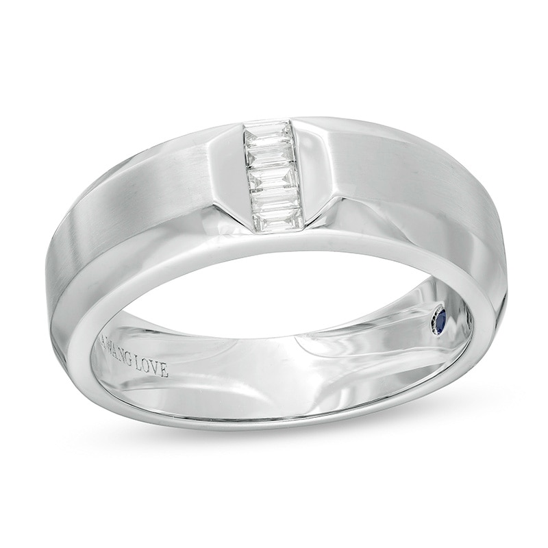 Main Image 1 of Previously Owned - Vera Wang Love Collection Men's 1/10 CT. T.W. Baguette Diamond Wedding Band in 14K White Gold