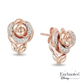 Previously Owned - Enchanted Disney Belle 0.084 CT. T.W. Diamond Rose Stud Earrings in 10K Rose Gold