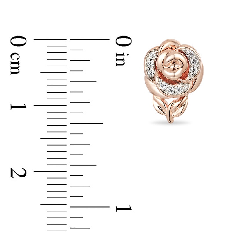 Main Image 3 of Previously Owned - Enchanted Disney Belle 0.084 CT. T.W. Diamond Rose Stud Earrings in 10K Rose Gold