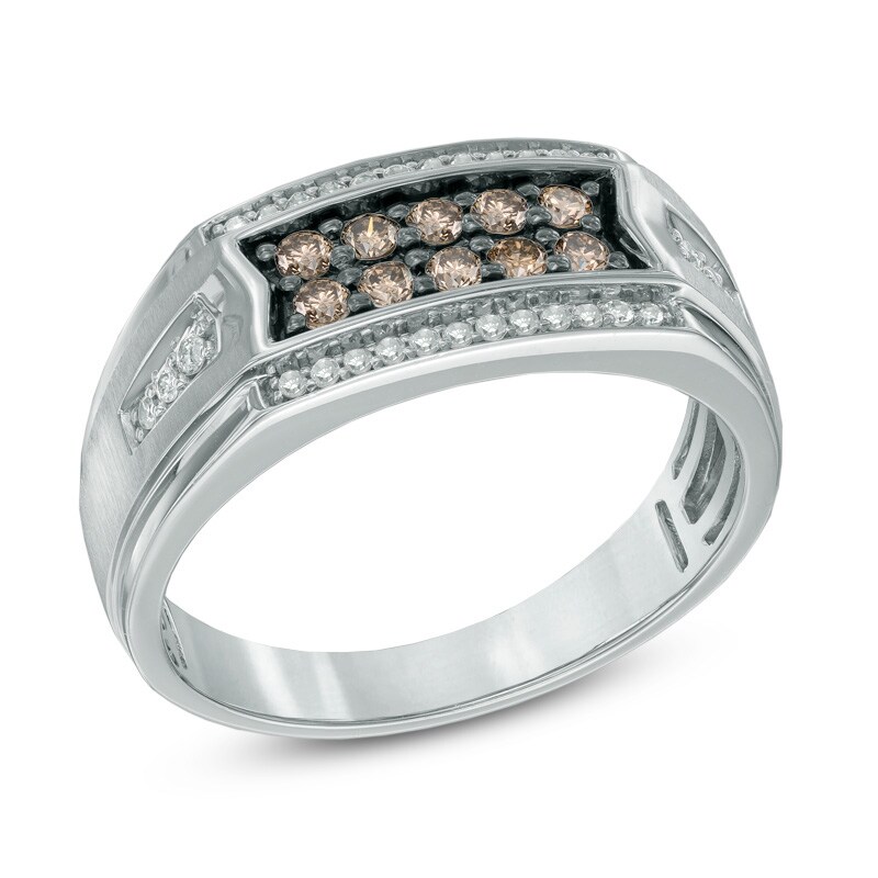 Main Image 2 of Previously Owned - Men's 1/2 CT. T.W. Champagne and White Diamond Ring in 10K White Gold