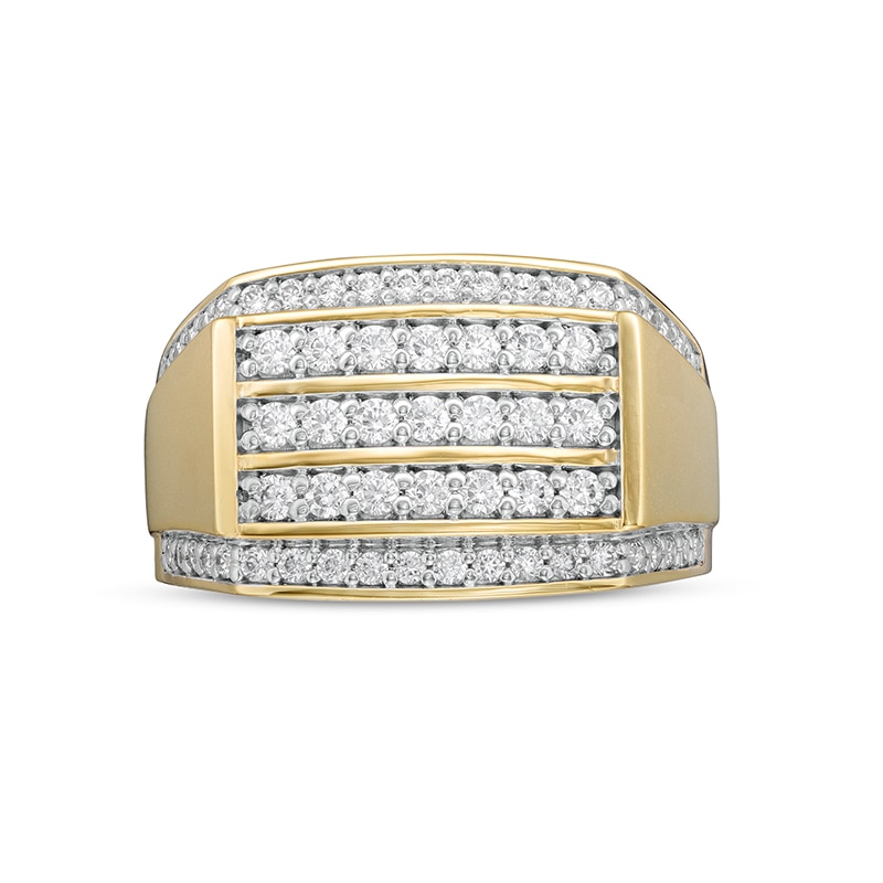 Previously Owned - Men's 1-1/4 CT. T.W. Diamond Triple Row Rectangle-Top Border Ring in 10K Gold