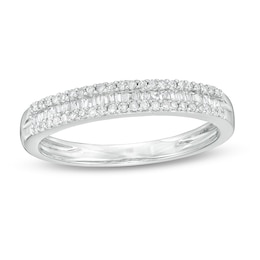 Previously Owned - 1/4 CT. T.W. Baguette and Round Diamond Multi-Row Band in 14K White Gold