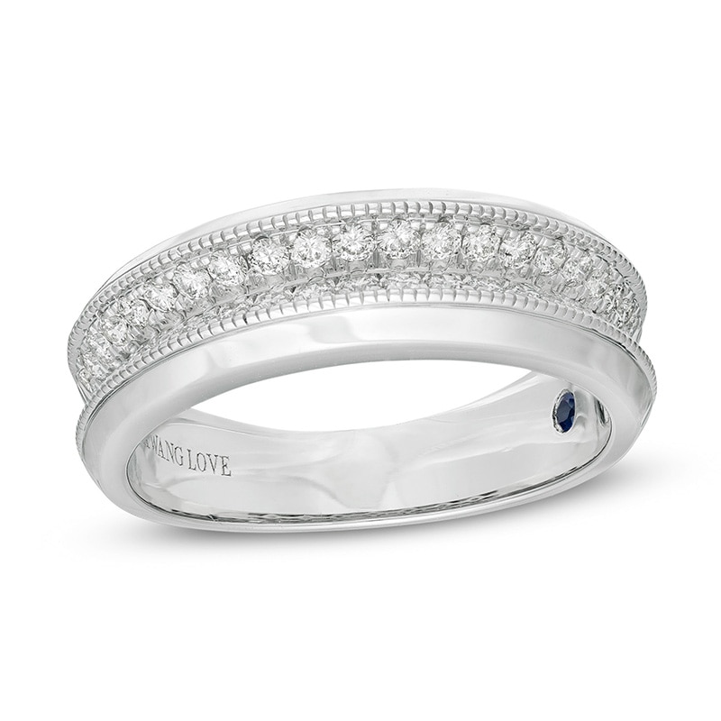 Main Image 1 of Previously Owned - Vera Wang Love Collection Men 5/8 CT. T.W. Diamond Two Row Wedding Band in 14K White Gold