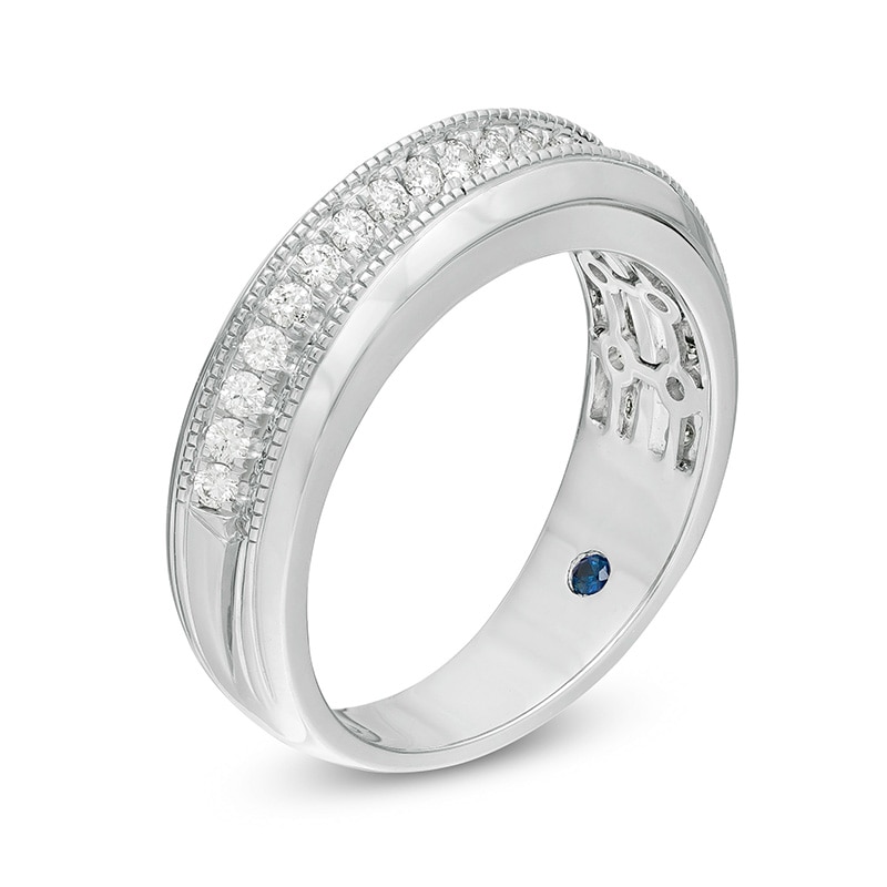 Main Image 2 of Previously Owned - Vera Wang Love Collection Men 5/8 CT. T.W. Diamond Two Row Wedding Band in 14K White Gold