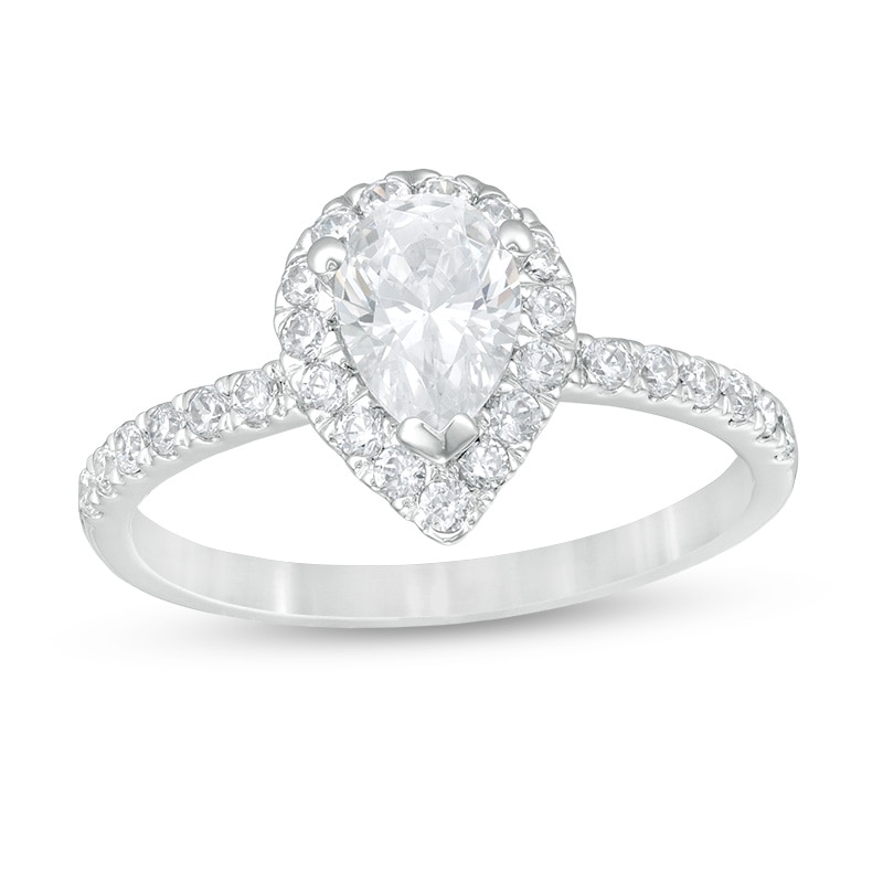 Main Image 1 of Previously Owned - 1 CT. T.W.  Pear-Shaped Diamond Frame Engagement Ring in 14K White Gold (I/I2)