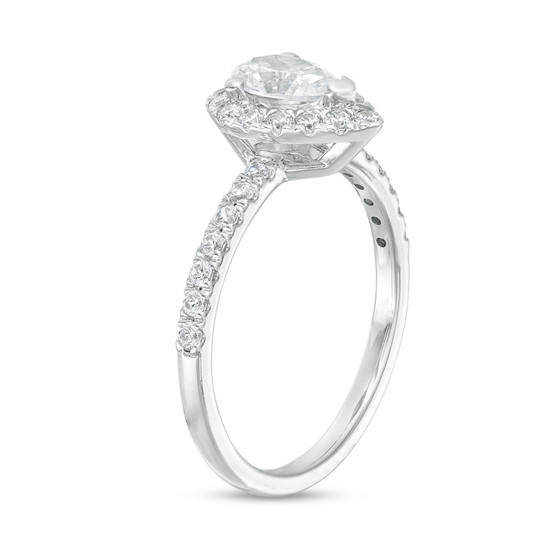 Main Image 2 of Previously Owned - 1 CT. T.W.  Pear-Shaped Diamond Frame Engagement Ring in 14K White Gold (I/I2)