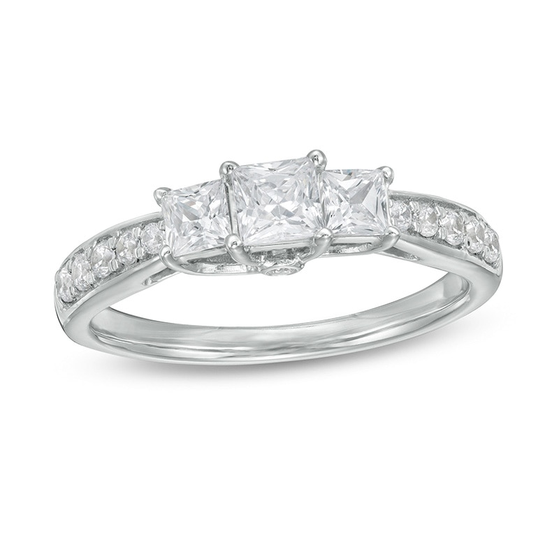 Previously Owned - 1 CT. T.W. Princess-Cut Diamond Past Present Future® Engagement Ring in 10K White Gold
