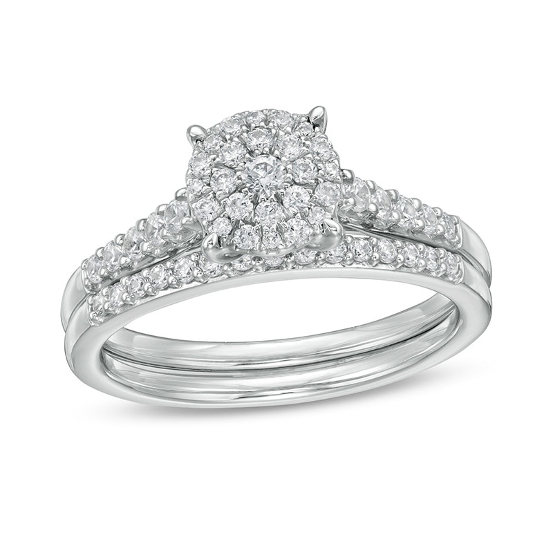 Main Image 1 of Previously Owned - 1/2 CT. T.W. Composite Diamond Bridal Set in 10K White Gold