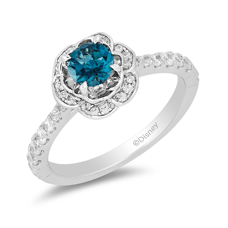 Previously Owned - Enchanted Disney Cinderella London Blue Topaz and 1/3 CT. T.W. Diamond Frame Ring in 14K White Gold
