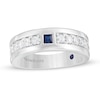 Thumbnail Image 1 of Previously Owned - Vera Wang Love Collection Men's Square-Cut Sapphire and 3/4 CT. T.W. Diamond Band in 14K White Gold