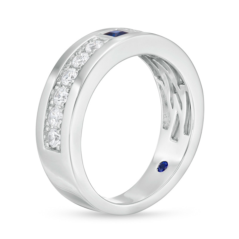 Main Image 3 of Previously Owned - Vera Wang Love Collection Men's Square-Cut Sapphire and 3/4 CT. T.W. Diamond Band in 14K White Gold