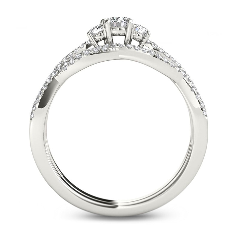 Main Image 3 of Previously Owned - 1/2 CT. T.W. Diamond Three Stone Twist Bridal Set in 14K White Gold