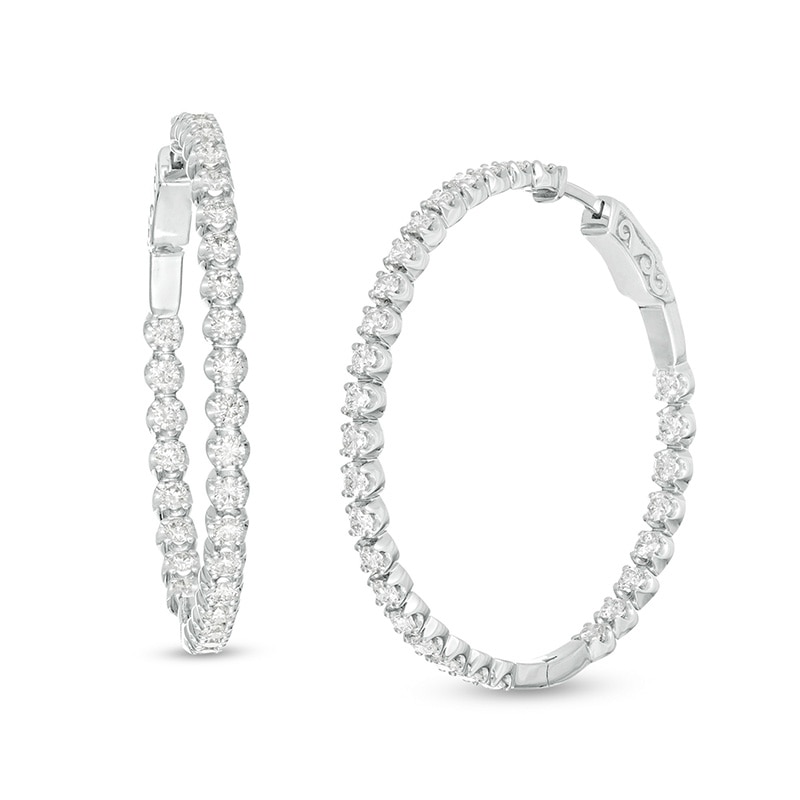 Main Image 1 of Previously Owned - Marilyn Monroe™ Collection 2 CT. T.W. Journey Diamond Inside-Out Hoop Earrings in 10K White Gold