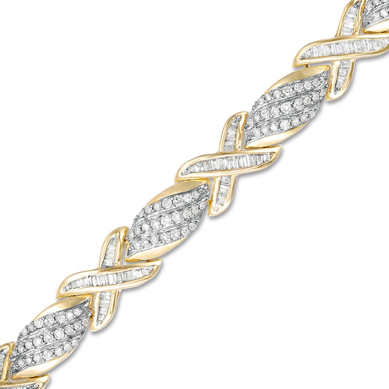 Previously Owned - 2 CT. T.W. Diamond Cascading Flame and "X" Bracelet in 10K Gold