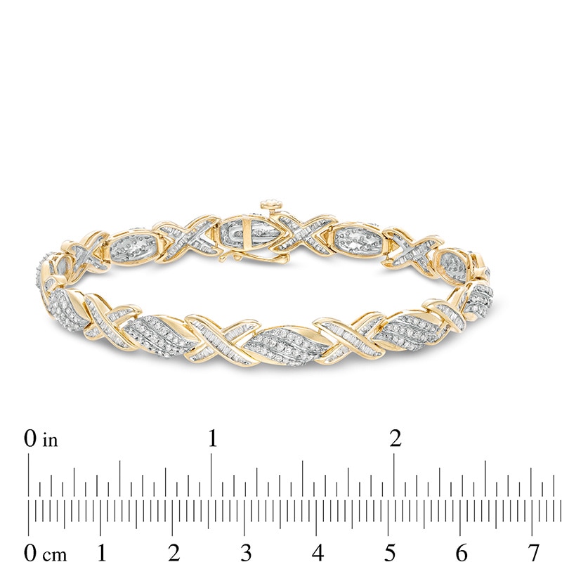 Previously Owned - 2 CT. T.W. Diamond Cascading Flame and "X" Bracelet in 10K Gold