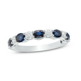 Previously Owned - Vera Wang Love Collection Oval Sapphire and 3/8 CT. T.W. Diamond Alternating Band in 14K White Gold