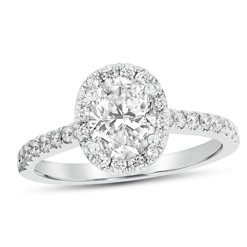Previously Owned - 1 CT. T.W. Oval Diamond Frame Engagement Ring in Platinum (G/SI2)