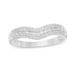 Previously Owned - 1/4 CT. T.W. Baguette and Round Diamond Contour Multi-Row Anniversary Band in 14K White Gold