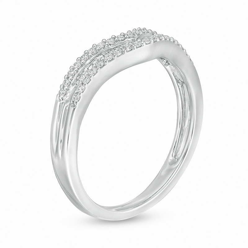 Main Image 3 of Previously Owned - 1/4 CT. T.W. Baguette and Round Diamond Contour Multi-Row Anniversary Band in 14K White Gold