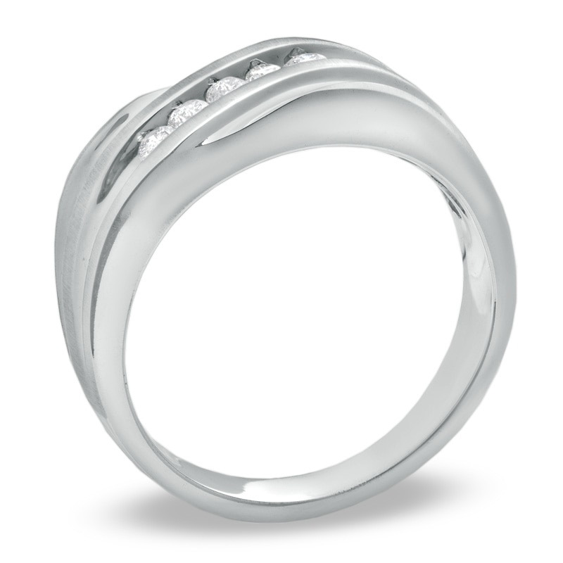 Main Image 2 of Previously Owned - Men's 1/4 CT. T.W. Diamond Slant Wedding Band in 14K White Gold