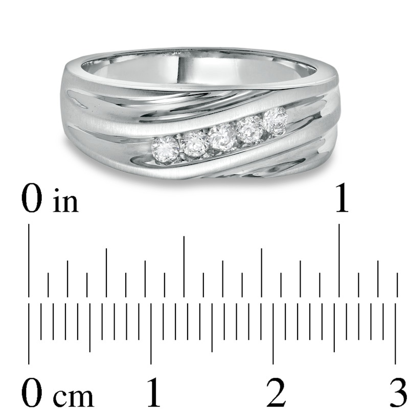 Main Image 3 of Previously Owned - Men's 1/4 CT. T.W. Diamond Slant Wedding Band in 14K White Gold